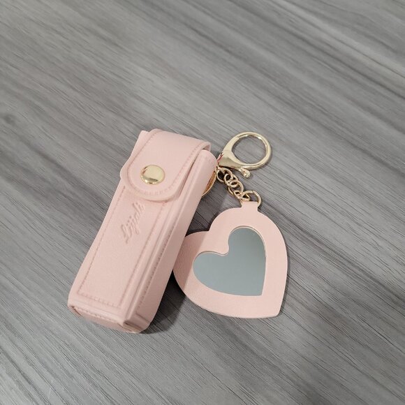 Cute Pink Mini Lipstick Holder Sleeve Keychain with Heart Shaped Mirror - Picture 3 of 7
